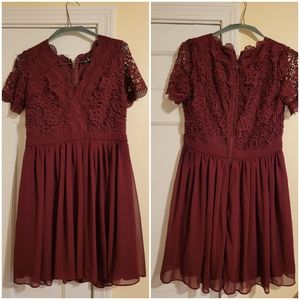 Lulu's Angel in Disguise Burgundy Lace Skater Dres